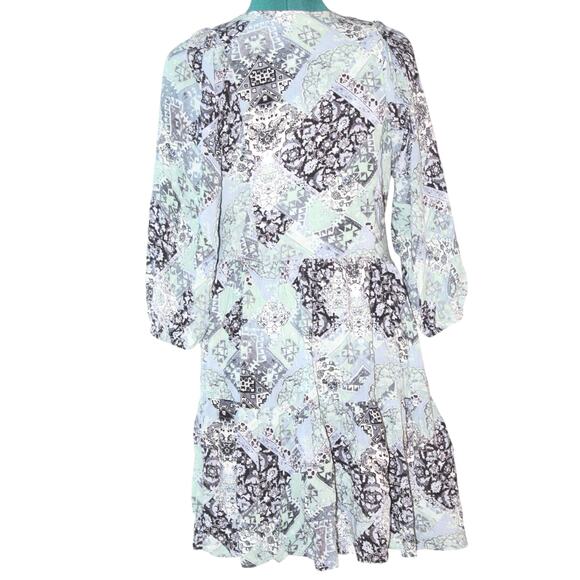 Calvin Klein Blue Patchwork Print Tiered Dress Size 4 - Picture 3 of 5